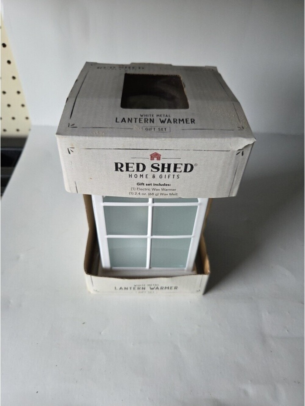 Red Shed lantern warmer gift set new in box housewarming white metal SF4